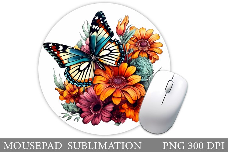 Butterfly Mouse Pad Sublimation. Flowers Mouse Pad Design
