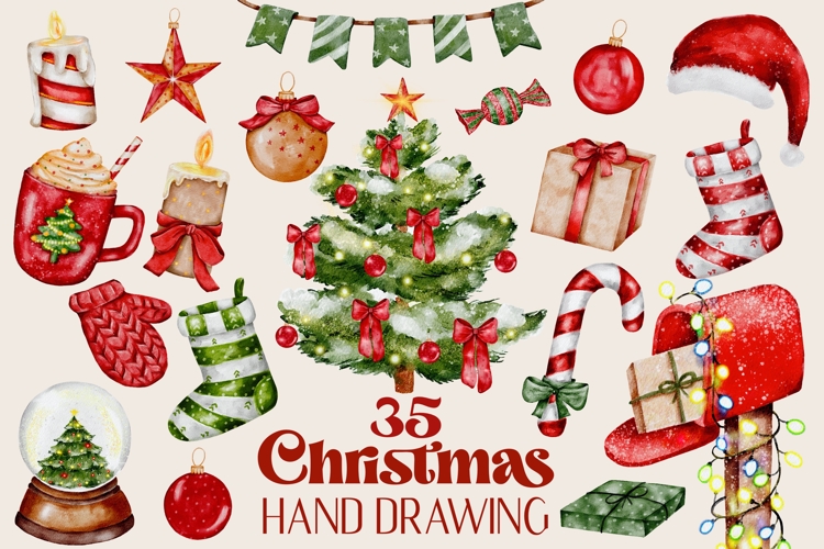 Christmas clipart watercolor hand drawing 35 png file
