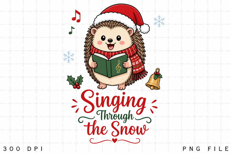 Christmas Hedgehog PNG Sublimation Design, Singing Through