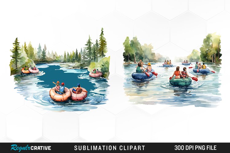 Watercolor People Go River Tubing PNG Clipart example image 1