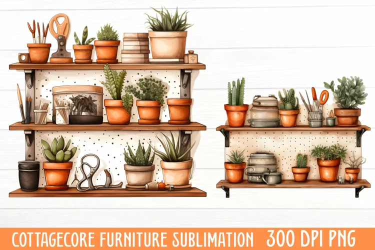 Cottagecore Furniture Watercolor Sublimation Clipart