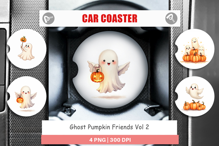 Car Coaster Watercolor Ghost Pumpkin Friends