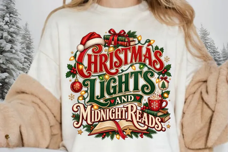 Christmas Lights and Midnight Reads PNG, Christmas Books