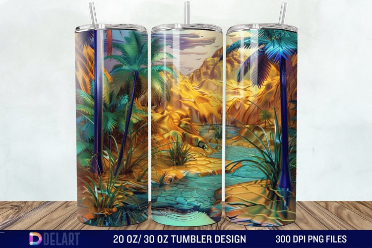 3D Tranquil Desert Oasis Stained Glass Tumbler Wrap example image 1