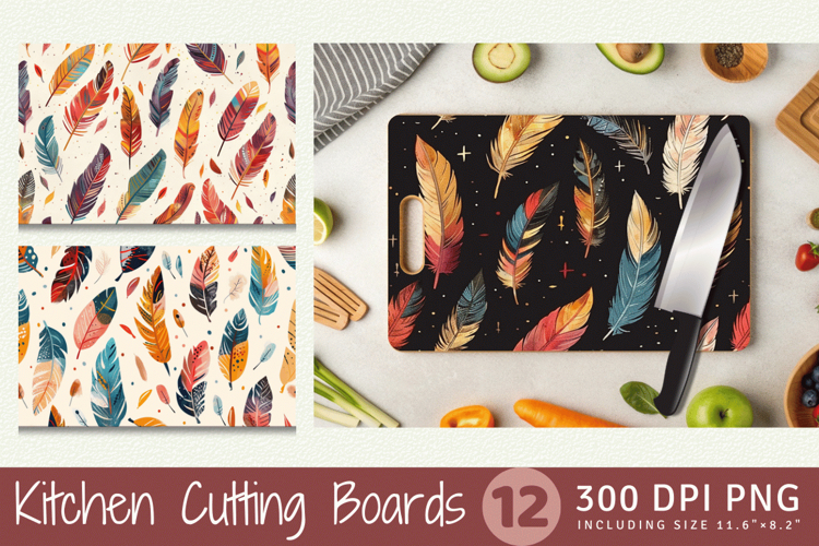 Boho Feathers Cutting Boards sublimation Design