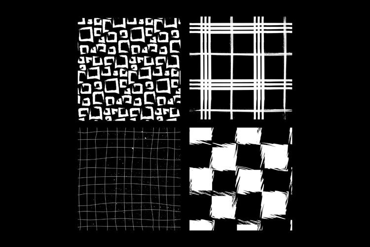 Black and White Grunge Checks 4 Seamless Patterns example image 1