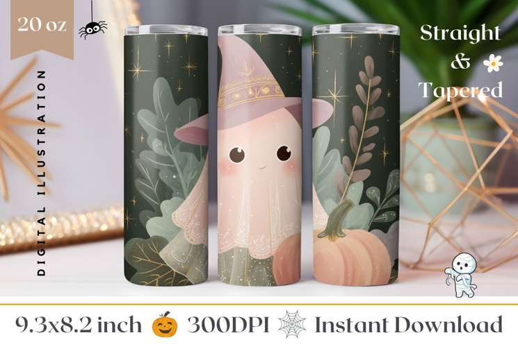 Pink Ghost Tumbler Wrap, Glitter Halloween Pumpkin PNG