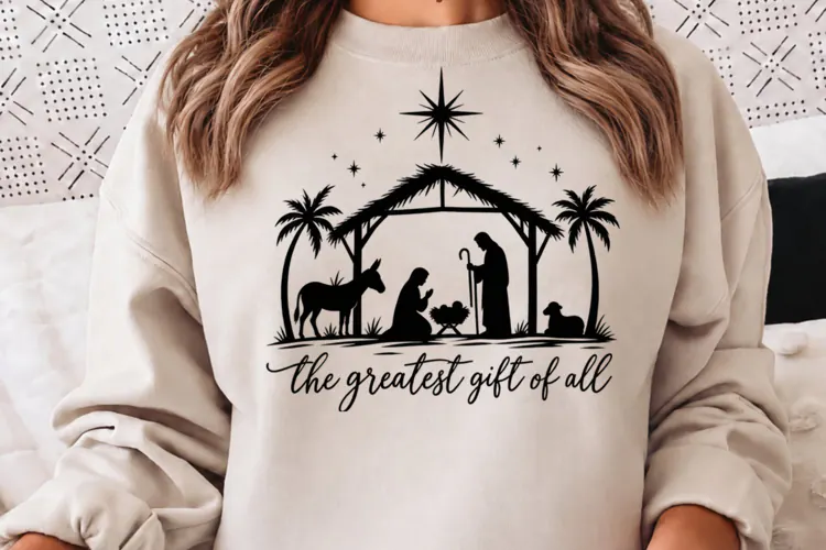 Greatest Gift of All Nativity PNG, Holy Family Christmas Sil