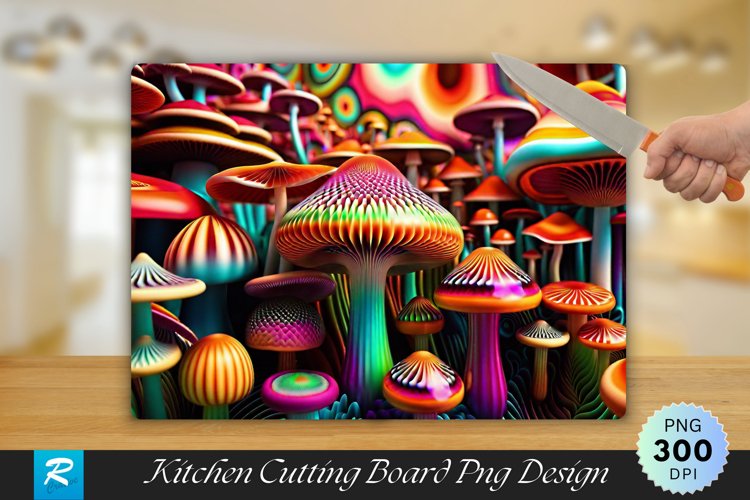3D Mushrooms Cutting Board Sublimation Design