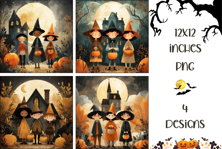 Cartoon Halloween Backgrounds, Kids Halloween Digital papers