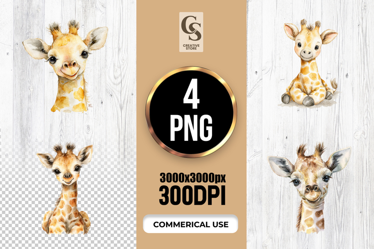 Cute Watercolor Baby Giraffe Clipart Sublimation PNG