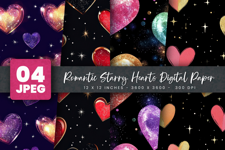 Romantic Starry Hearts Digital Paper