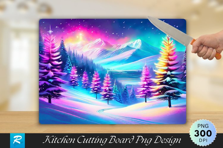 Digital Holiday Glow Cutting Board Sublimation Design example image 1