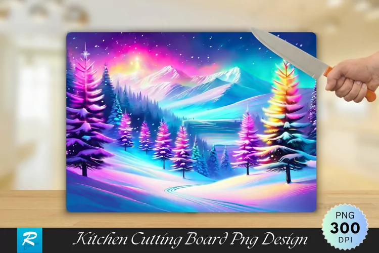 Digital Holiday Glow Cutting Board Sublimation Design