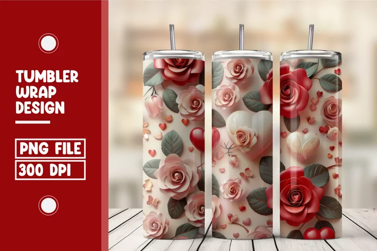 Heart Flower Tumbler Wrap Design