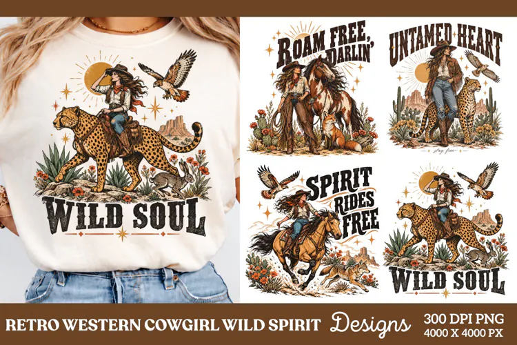 Wild Soul Cowgirl PNG, Retro Western Cowgirl Wildlife PNG, U