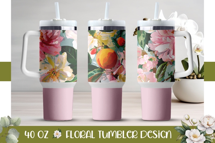 Flowers Tumbler Design, Pink Peony 40 Oz Tumbler Template