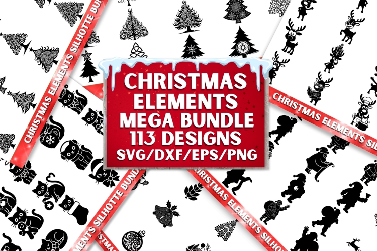 113 Christmas Elements Silhouette Stencil Mega Bundle SVG