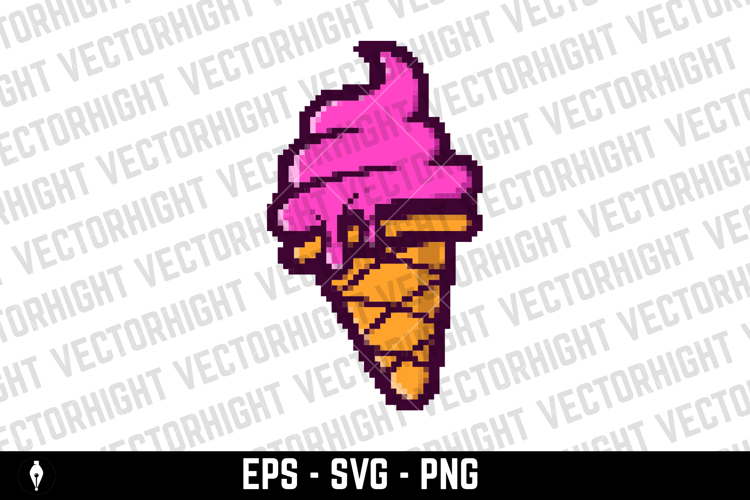 Pixel art ice cream isolated on white background. Vector