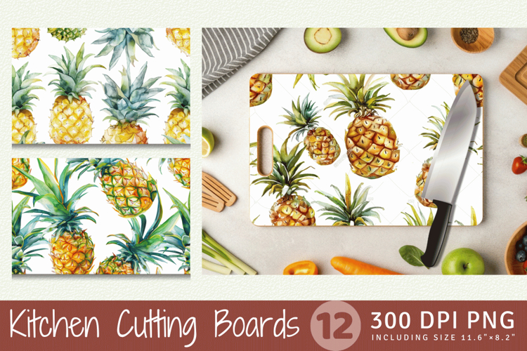 Watercolor Pineapple Cutting Boards sublimation Design