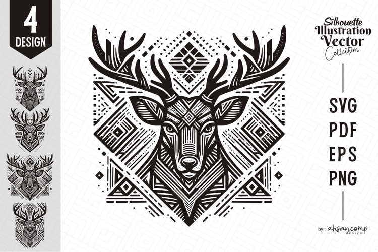 Deer Head Woodcut Engraving Vector