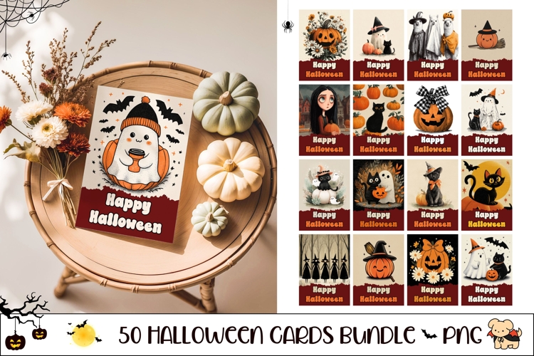 Cartoon Halloween Greeting Card Bundle, Halloween Bundle