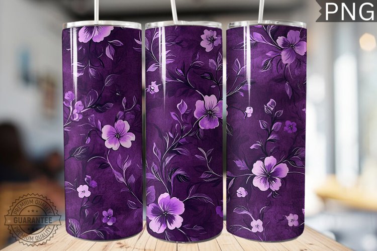 Purple Floral Tumbler Wrap - High Quality 300 Dpi