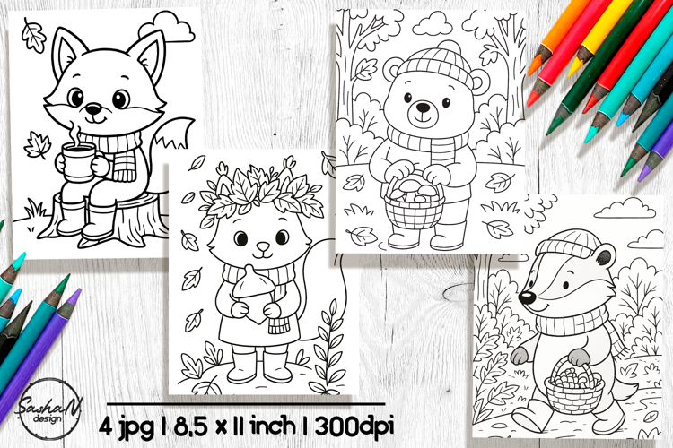 Forest animals coloring pages, Autumn coloring pages