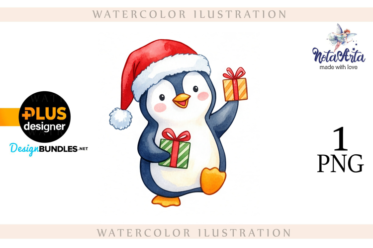 Christmas Penguins in Watercolor Style