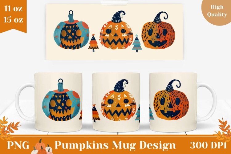 Funny Pumpkins Mug Wrap Design, Halloween Coffee Mug Wrap
