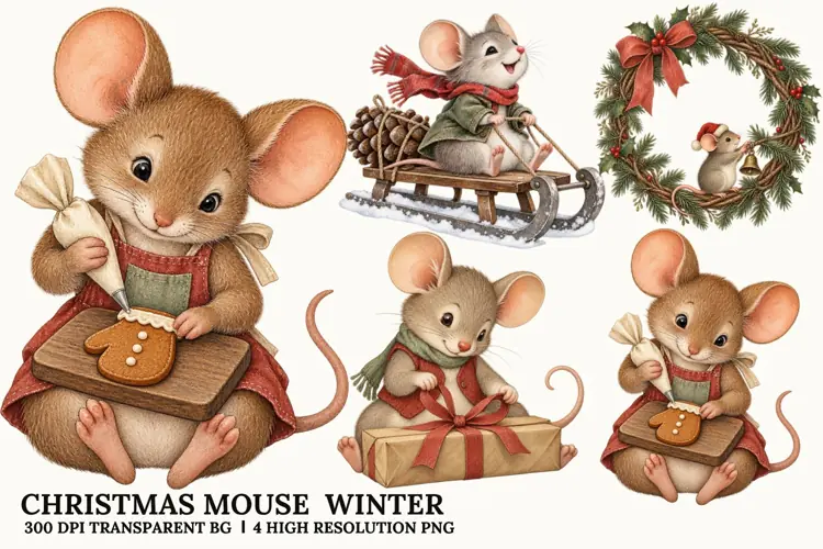 Christmas Mouse Winter PNG, Gingerbread Holiday Sublimation