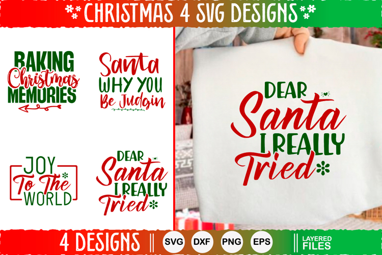 4 Christmas SVG Designs, Christmas SVG Cut file design