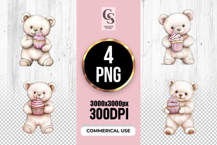 Teddy Bear Cupcake Clipart Sublimation PNG