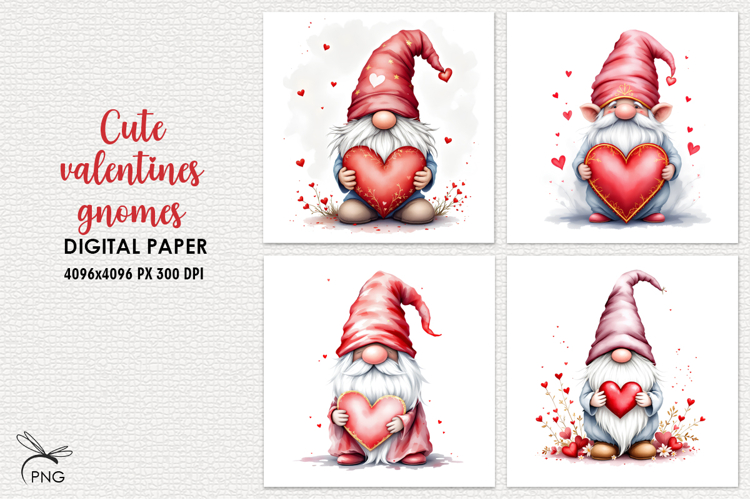 Valentines gnomes digital paper