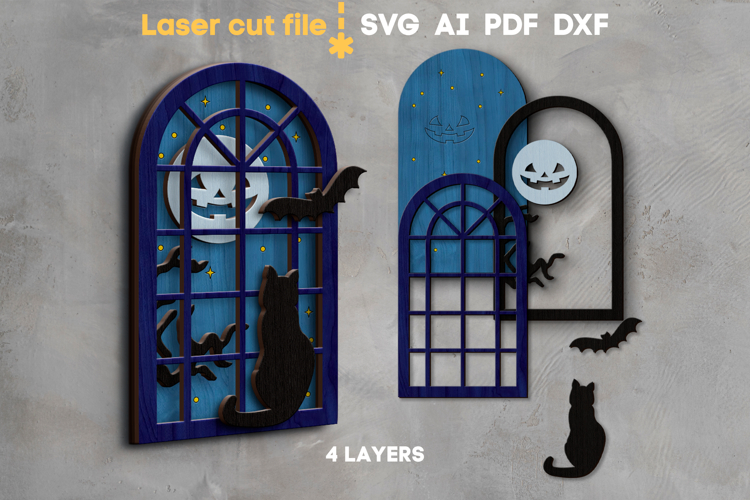 Halloween Window & Cat SVG laser cut files for Glowforge