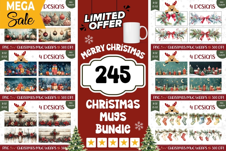 Watercolor Christmas Mug Bundle, Winter Mug Designs