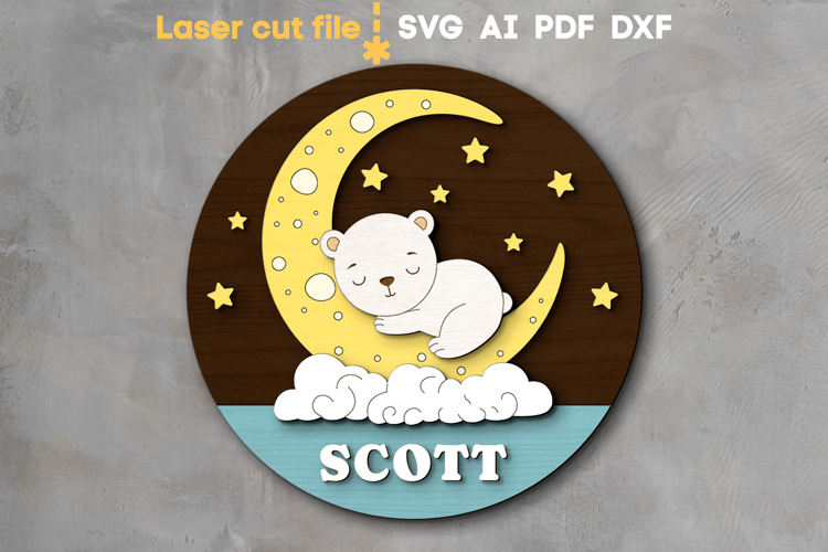Bear Baby Name Sign SVG laser cut file for Glowforge