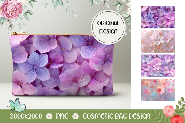 Purple Hydrangea Cosmetic Bag, Floral Cosmetic Bag PNG