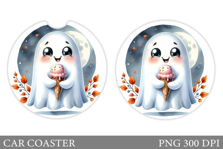 Cute Ghost Car Coaster Design. Halloween Car Coaster example image 1