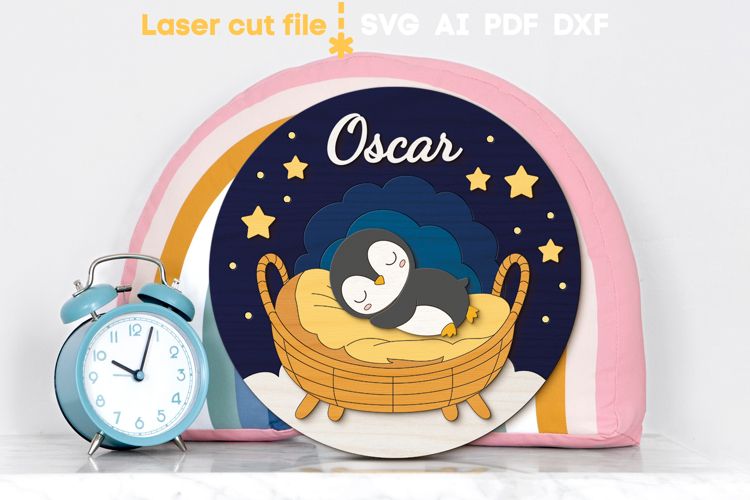 Penguin Baby Name Sign SVG laser cut file for Glowforge