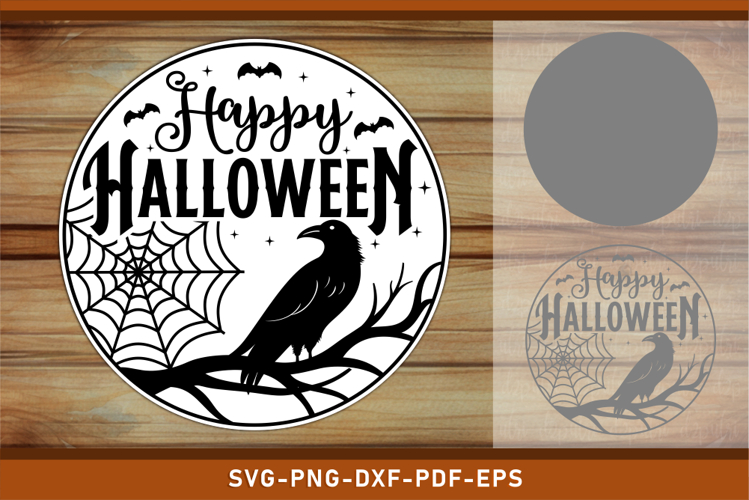 Happy Halloween Round Door Hanger Sign SVG Laser Cut Files