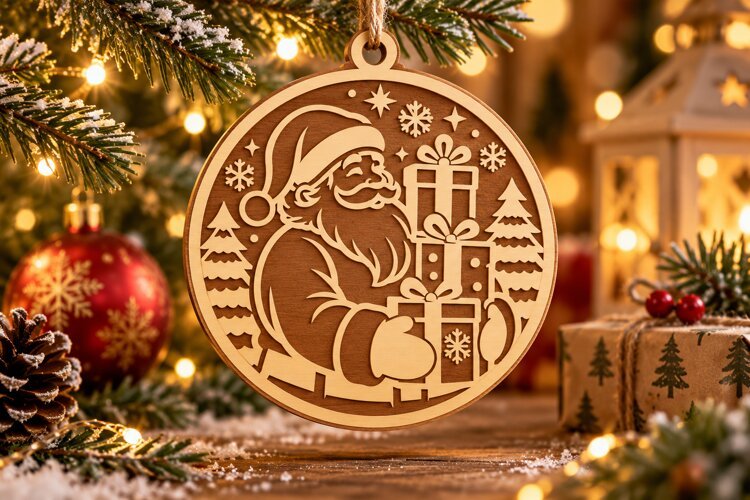 Santa Claus Wooden Christmas Ornament Laser Cut SVG example image 1