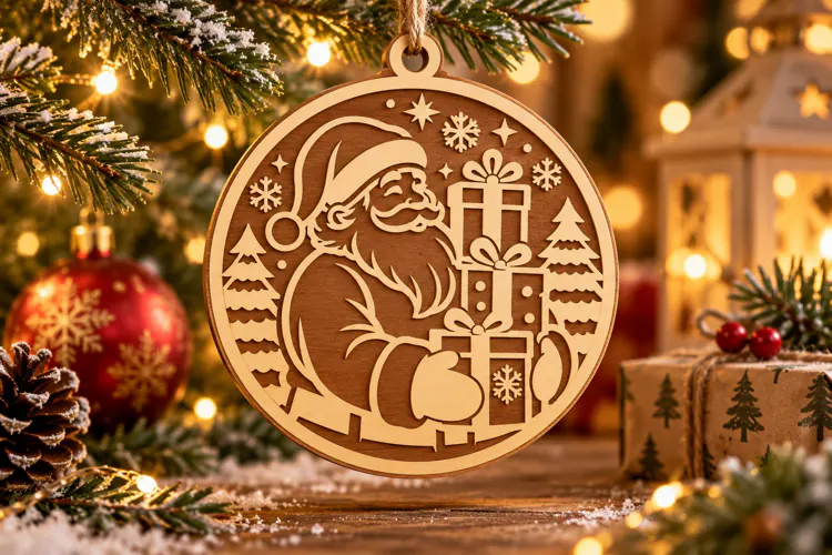 Santa Claus Wooden Christmas Ornament Laser Cut SVG