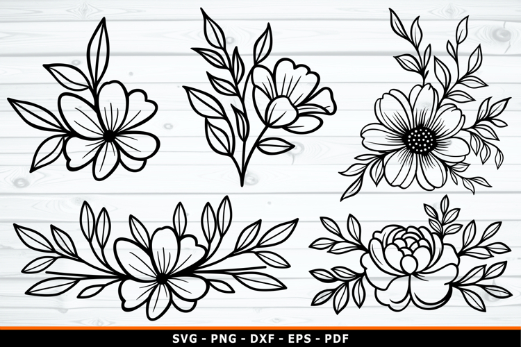 Flower Outline clipart, Flower SVG, Floral SVG,
