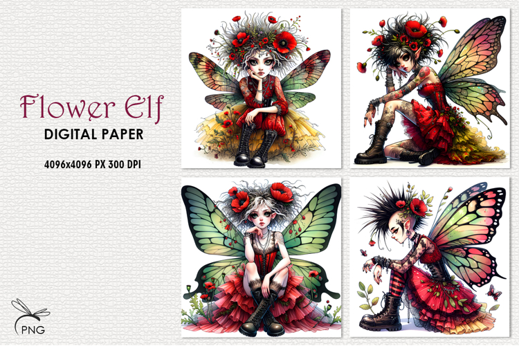 Flower elf digital paper, background clipart