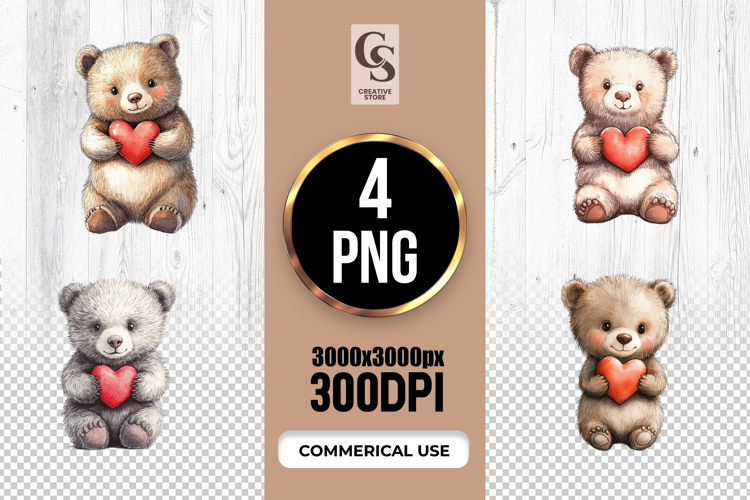 Cute Teddy Bear With Heart Clipart Sublimation PNG