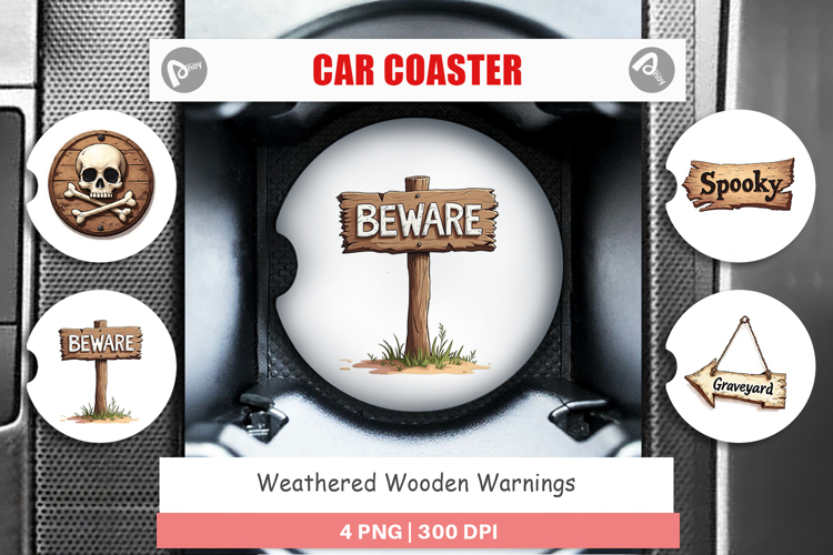 Wooden Warnings Car Coaster