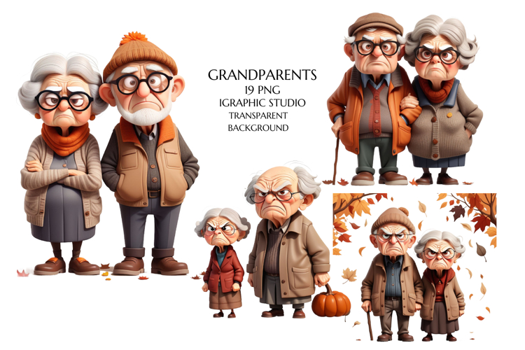 Autumn grandparents clipart, Old couple clipart
