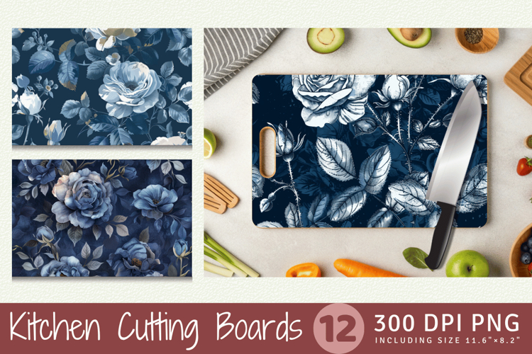 Vintage Navy Roses Cutting Boards sublimation Design