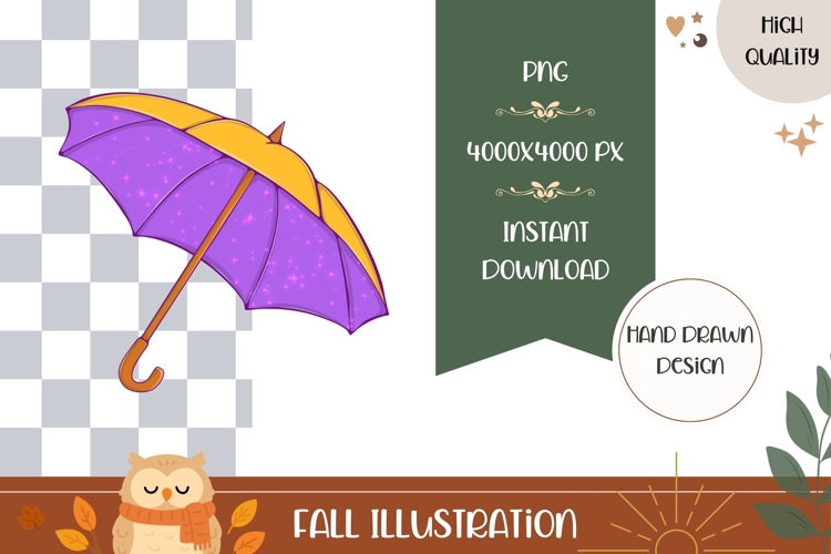Hand Drawn Fall Illustration, Colorful Umbrella PNG